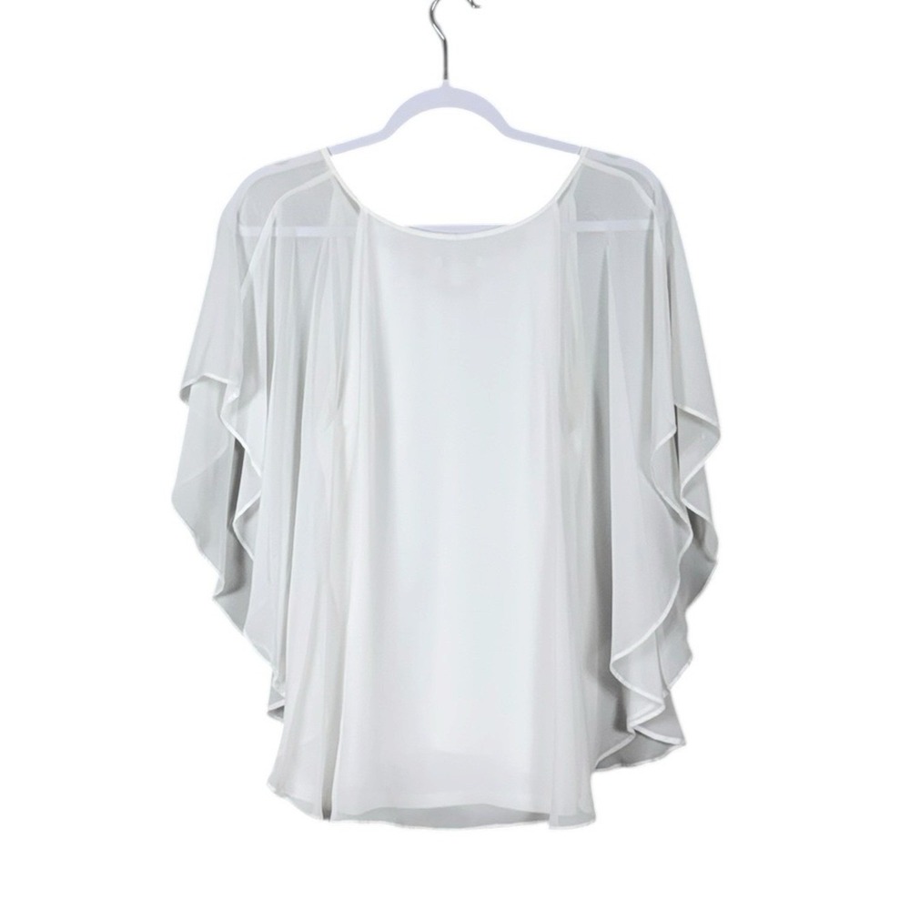 Flowy White Chiffon Poncho Blouse Large Fairycore Boho Romantic Balletcore - Picture 3 of 7